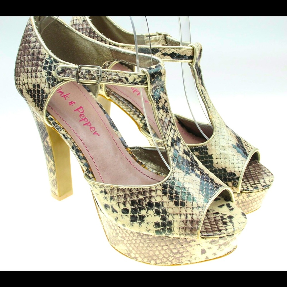 Snake skin platform peep toe heels!